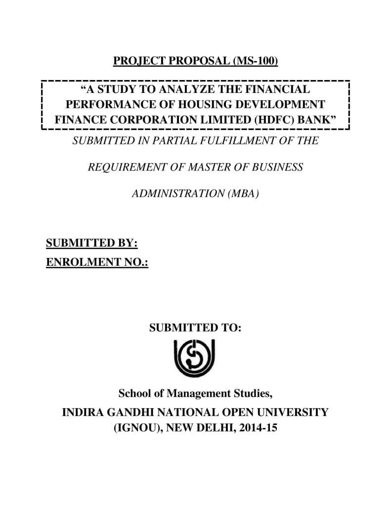 Ignou mba project front page