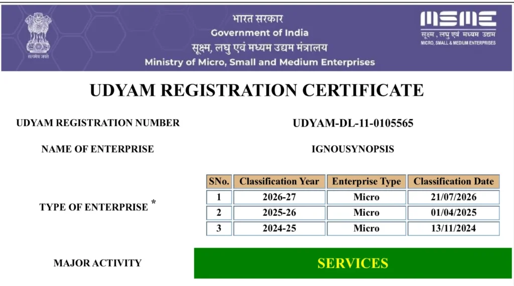 IGNOU Synopsis certificate