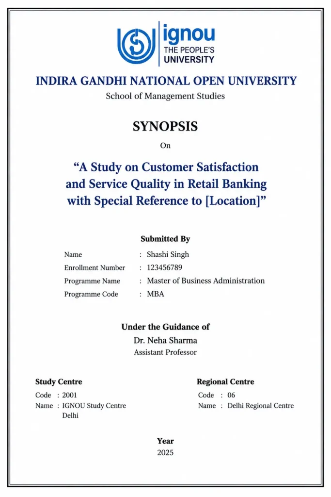 IGNOU synopsis cover page